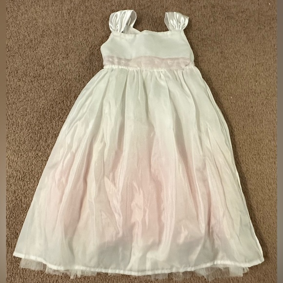 Wedding Flower Girl White Dress Pink Tulle Overlay Costume Pretend Play Dress-up - Picture 12 of 15